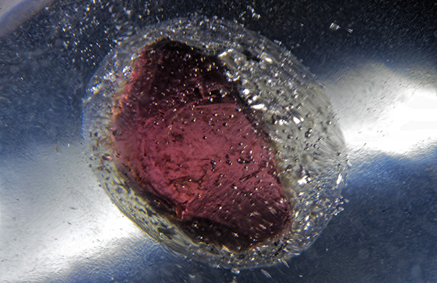Gas bubbles surrounding garnet