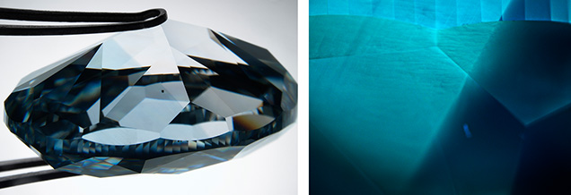 Color zonation in HPHT-treated blue diamond. Color zonation in HPHT-treated blue diamond.