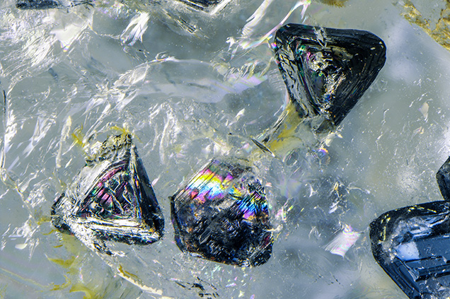 Raman analysis identified the crystals as quartz. Raman analysis identified the crystals as quartz.