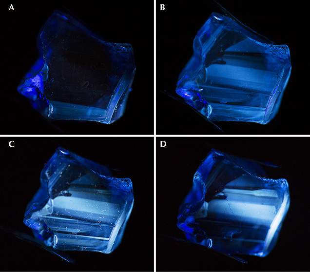 Short-wave UV fluorescence reaction of a Madagascar sapphire during heating Short-wave UV fluorescence reaction of a Madagascar sapphire during heating