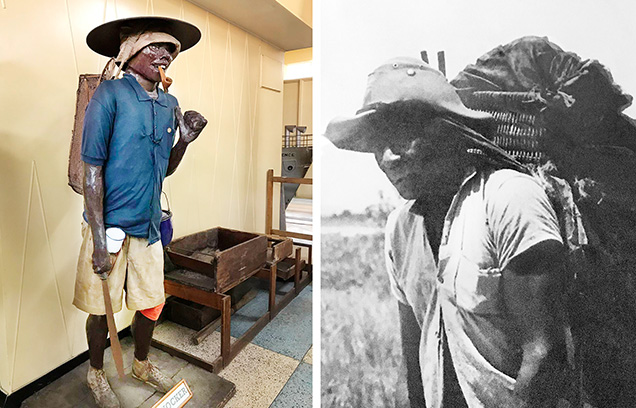 Wood carving (left) and historical photograph (right) of Afro-Guyanese artisanal miner. Wood carving (left) and historical photograph (right) of Afro-Guyanese artisanal miner.