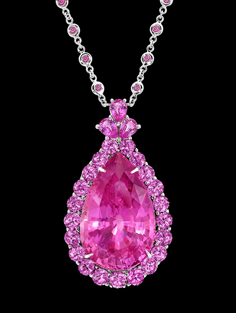 The 79.39 ct Royal Pink sapphire was on display at the Natural History Museum of Los Angeles County’s Brilliance exhibit. The 79.39 ct Royal Pink sapphire was on display at the Natural History Museum of Los Angeles County’s Brilliance exhibit.
