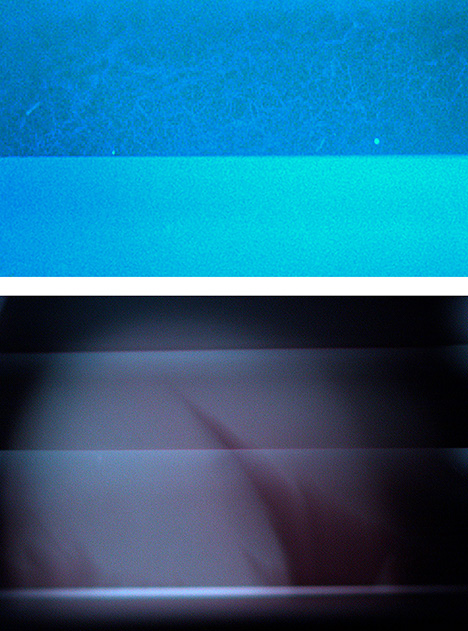 The De Beers Cullinan Blue diamond, before and after short-wave UV exposure.