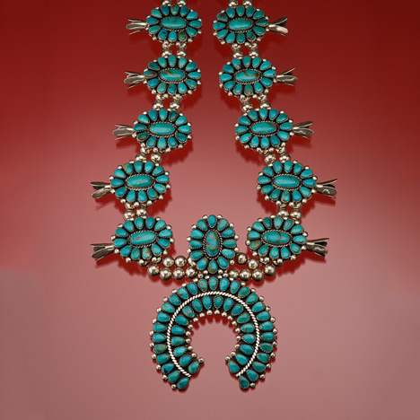 Silver and Turquoise Squash Blossom Necklace Silver and Turquoise Squash Blossom Necklace
