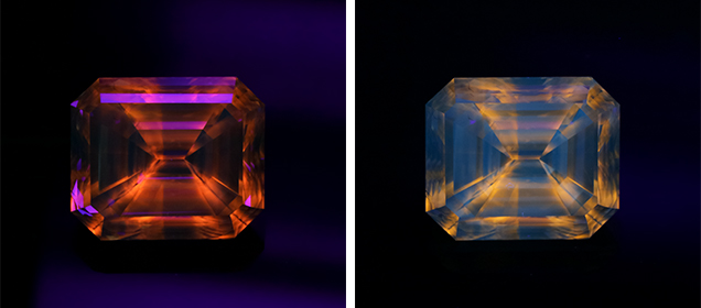 Fluorescence reaction to long-wave and short-wave UV Fluorescence reaction to long-wave and short-wave UV