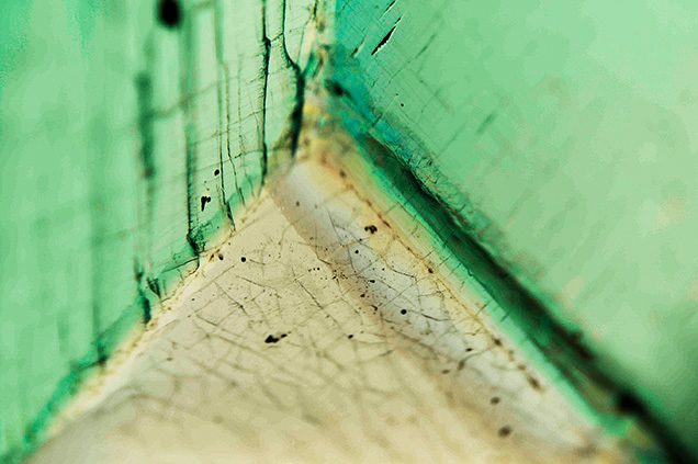 A layer synthetic emerald on a near-colorless beryl seed, a type of synthetic emerald first marketed by Johann Lechleitner.