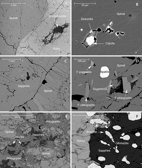 Images of inclusions in corundum cores and spinel corona Images of inclusions in corundum cores and spinel corona