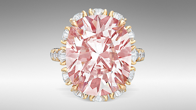 Figure 3. A ring featuring the “Pink Supreme,” a 15.48 ct Internally Flawless Fancy Intense pink diamond, sold in Hong Kong for almost $11 million. Courtesy of Christie’s Images Ltd. 2023. Figure 3. A ring featuring the “Pink Supreme,” a 15.48 ct Internally Flawless Fancy Intense pink diamond, sold in Hong Kong for almost $11 million. Courtesy of Christie’s Images Ltd. 2023.