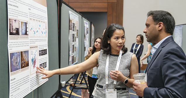 Figure 5. Artitaya Homkrajae explains how machine learning combined with trace element chemistry can enhance the pearl identification process. Photo by Emily Lane. Figure 5. Artitaya Homkrajae explains how machine learning combined with trace element chemistry can enhance the pearl identification process. Photo by Emily Lane.