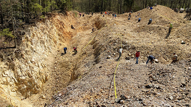 Figure 6. The Mona Lisa mine trench, facing eastward in April 2022. Photo by Alexander Goodsuhm. Figure 6. The Mona Lisa mine trench, facing eastward in April 2022. Photo by Alexander Goodsuhm.
