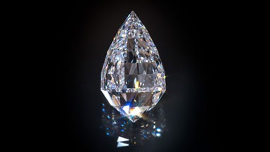 The 50.05-carat, D-color, Flawless briolette-cut diamond is from Diacore. Courtesy of Diacore. Photo by Robert Weldon/GIA The 50.05-carat, D-color, Flawless briolette-cut diamond is from Diacore. Courtesy of Diacore. Photo by Robert Weldon/GIA