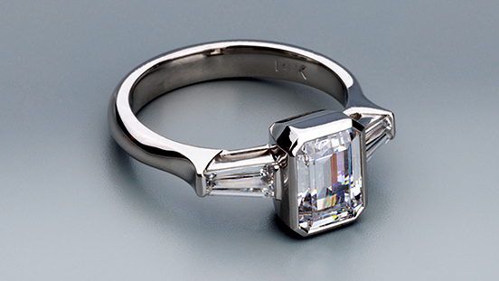 Learn fancy-shape stone setting engineering for faceted bezel, V-prong, and bar channel tapered baguette settings. Create a three-stone ring with cubic zircona, synthetic corundum or spinel, or your own gemstones. Learn fancy-shape stone setting engineering for faceted bezel, V-prong, and bar channel tapered baguette settings. Create a three-stone ring with cubic zircona, synthetic corundum or spinel, or your own gemstones.
