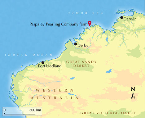 Map showing the Paspaley Pearling Company farm in Western Australia Map showing the Paspaley Pearling Company farm in Western Australia