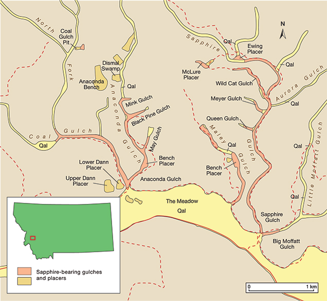 Sapphire-mining gulches and placers at Gem Mountain Sapphire-mining gulches and placers at Gem Mountain
