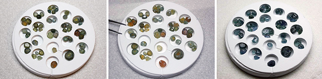 Rock Creek sapphires before and after heating Rock Creek sapphires before and after heating