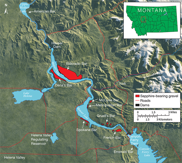 Map of nine historic sapphire mining areas on the Missouri River Map of nine historic sapphire mining areas on the Missouri River