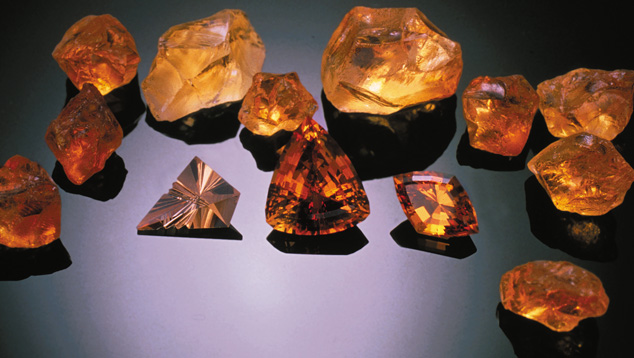 This group of rough and fashioned citrines exhibits the reddish orange colors enjoyed by consumers. - Dan Van Rossen, courtesy ICA This group of rough and fashioned citrines exhibits the reddish orange colors enjoyed by consumers. - Dan Van Rossen, courtesy ICA