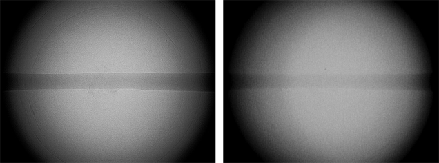 Microradiographs produced with an FPD (left) and an II (right) Microradiographs produced with an FPD (left) and an II (right)